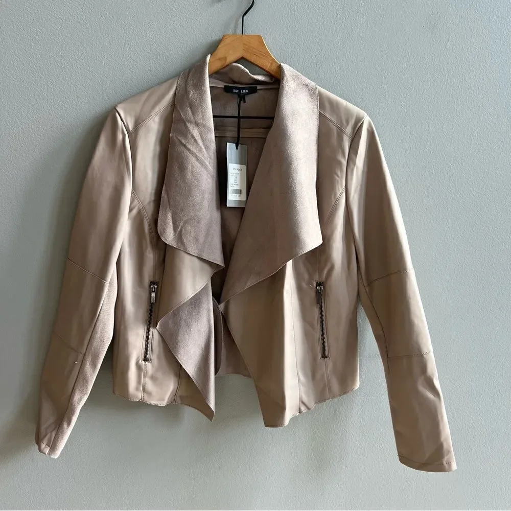 Escalier Faux Leather Jacket Slim Open Jacket NWT Khaki Tan  Blazer Size Small